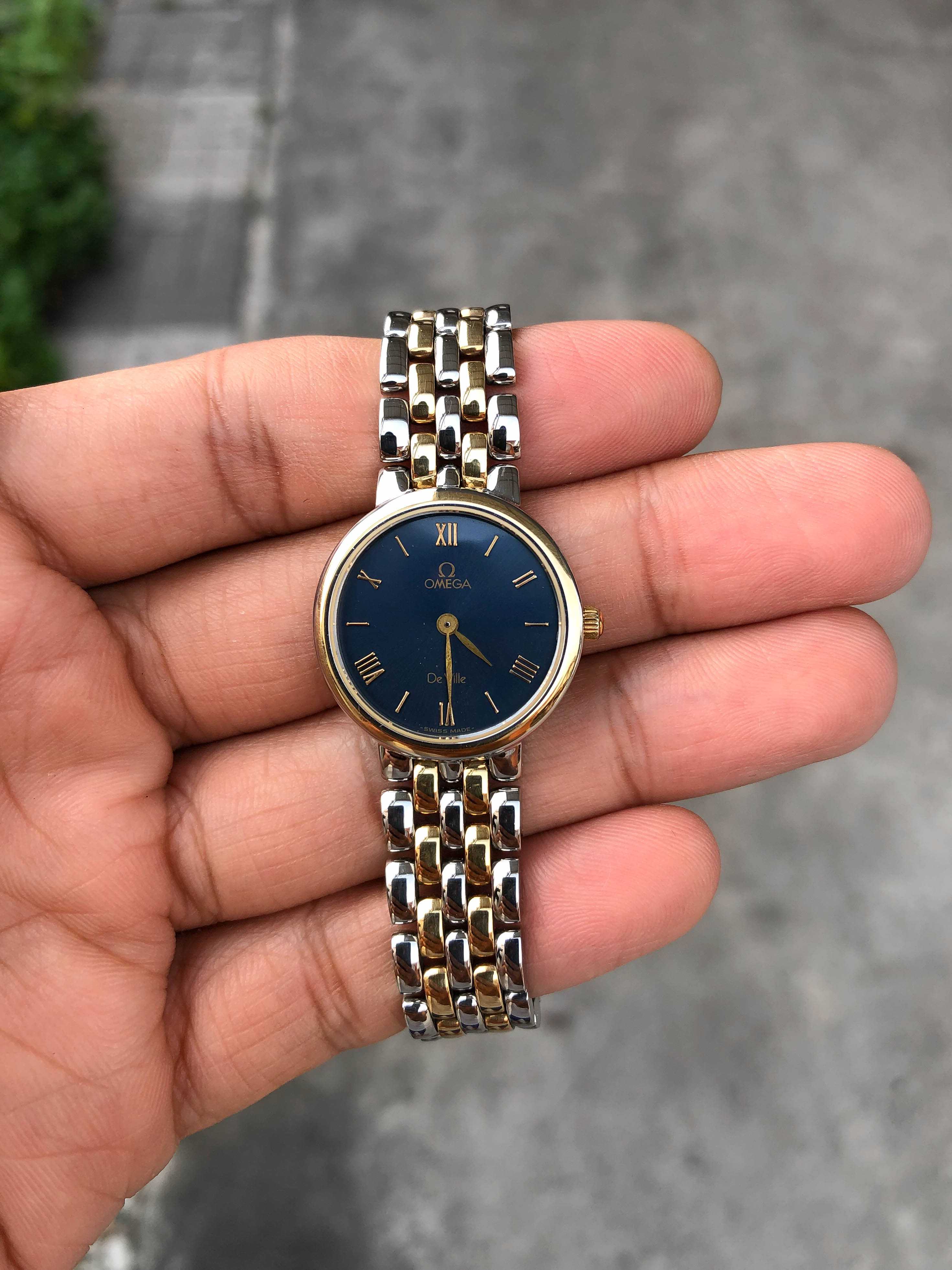 Omega De ville Lady Size Quartz 2tone 18K หน้าน้ำเงิน
