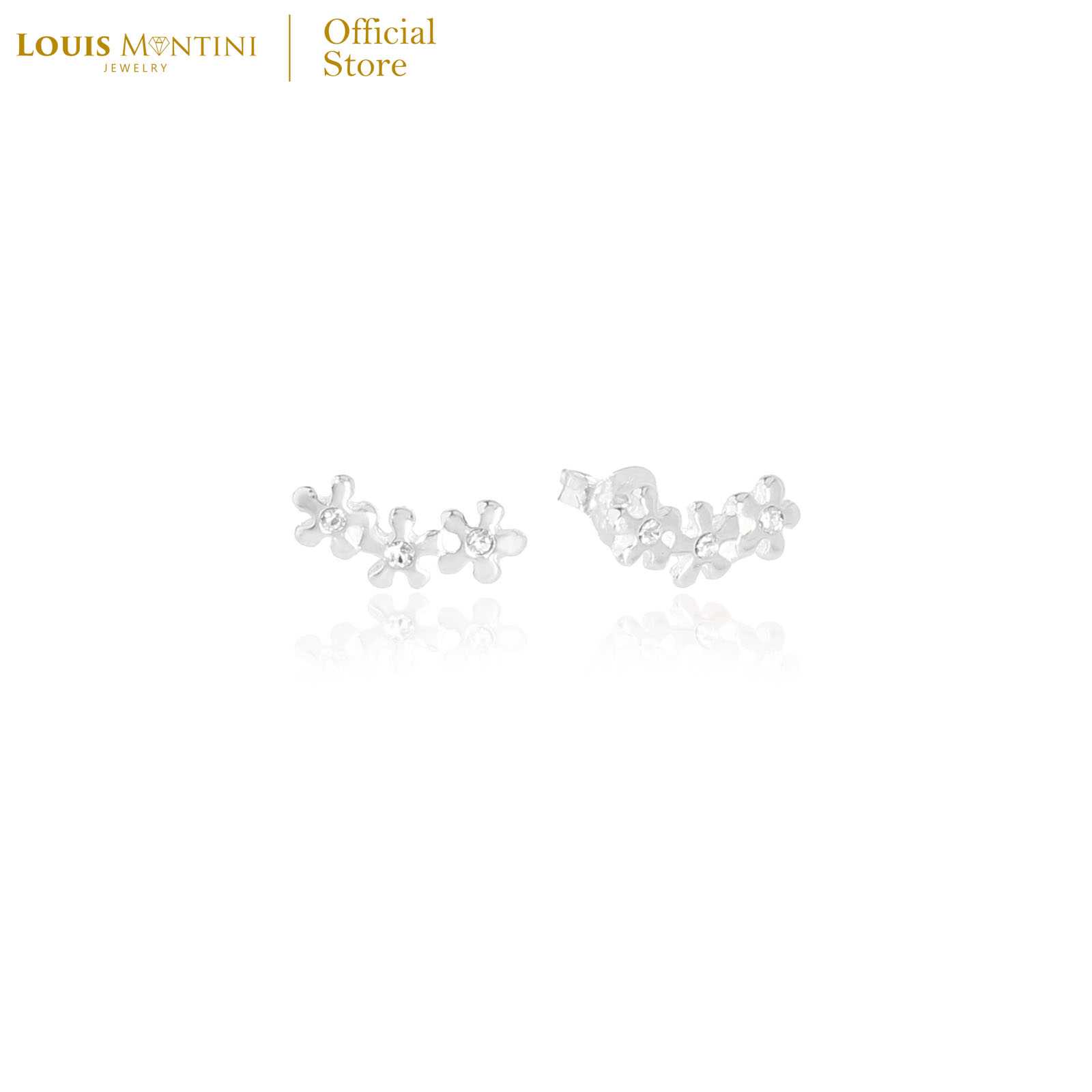 Louis Montini (Jewelry) Sterling Silver 925 Earrings ต่างหูเงินแท้ 92.5%  รูปดอกไม้ LJER71