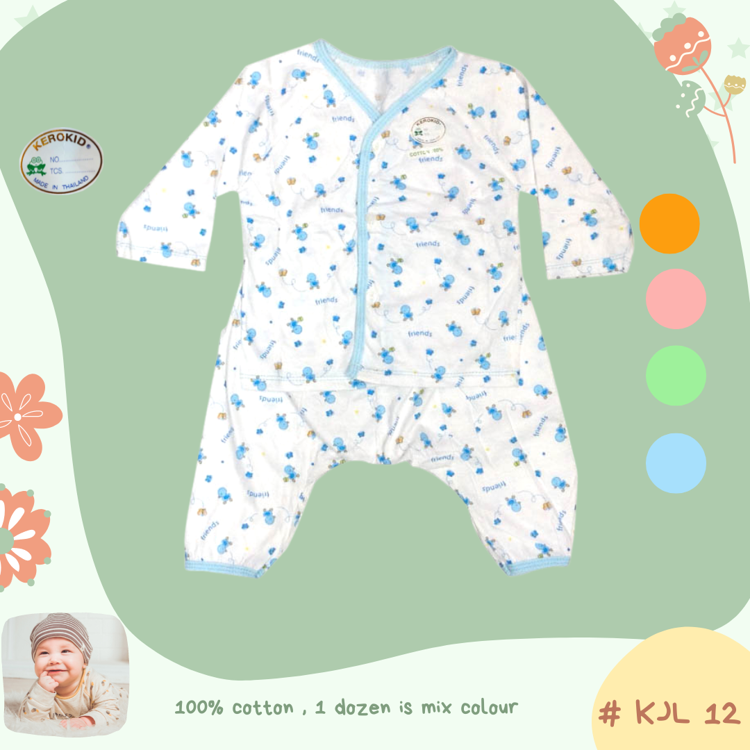 KJL 12, 100% Cotton  Long sleeve Shirt w/Button Set ชุดแขนยาวกระดุมหน้า