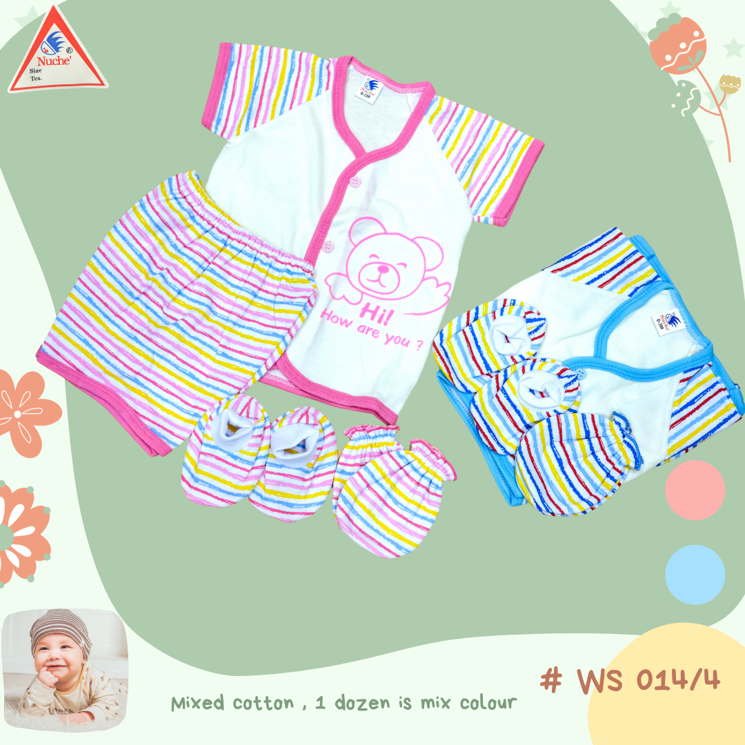 WS 014/4,  Cotton Mixed  Shirt w/Button and Shorts Set  ชุดแขนสั้นกระดุมถุงมือถุงเท้า