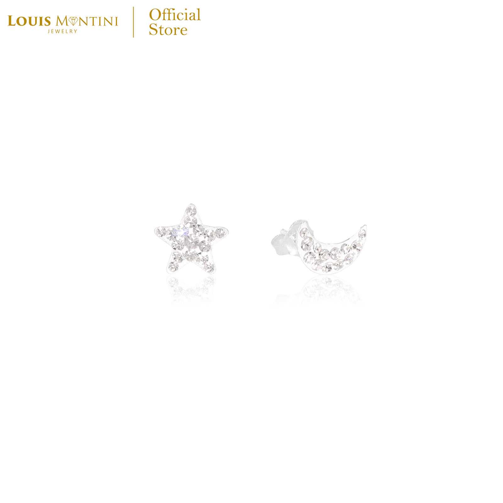 Louis Montini (Jewelry) Sterling Silver 925 Earrings ต่างหูเงินแท้ 92.5%  รูปพระจันทร์กับดาว LJER78