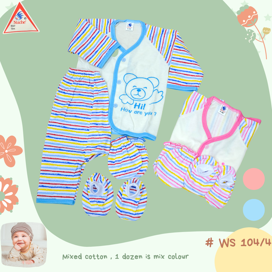 WS  104/4,  Cotton Mixed Shirt w/Button and Shorts Set  ชุดแขนยาวกระดุมถุงมือถุงเท้า