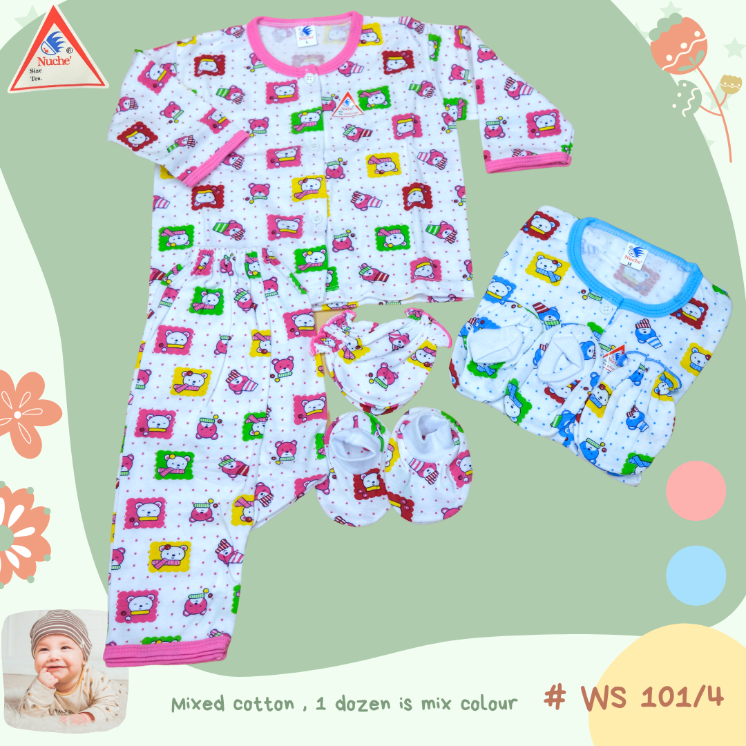 WS  101/4,  Cotton Mixed Shirt w/Button and Shorts Set  ชุดแขนยาวกระดุมถุงมือถุงเท้า