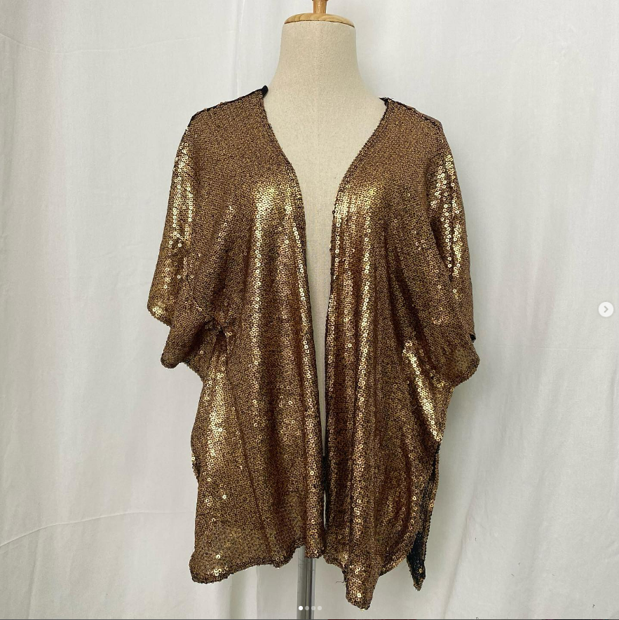 M487 เสื้อคลุมกลิตเตอร์สีทองวินเทจ Top Vintage Gold