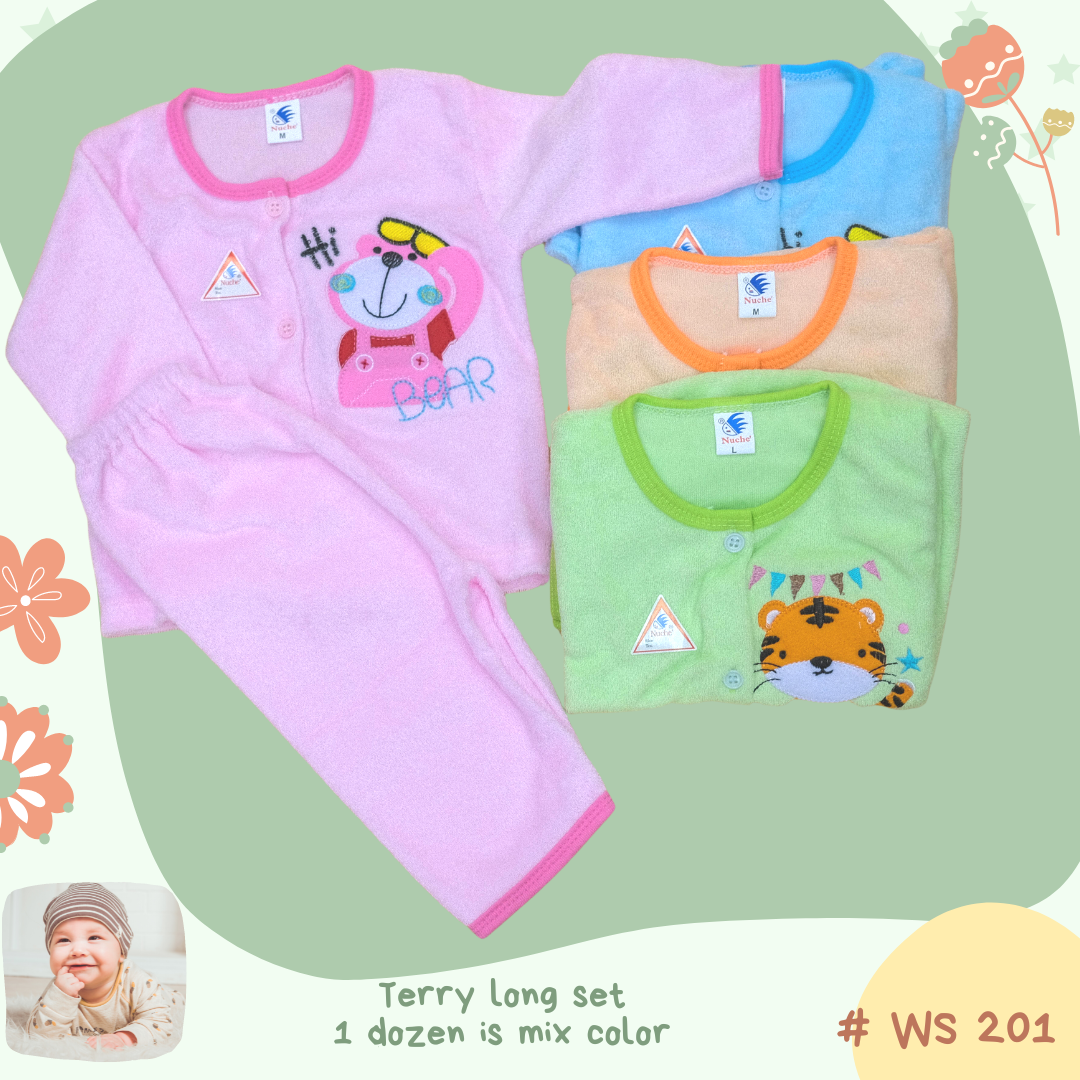 WS 201,  Terry Long Sleeve Shirts and Long Pants ชุดเด็กอ่อนผ้าขนหนูแขนยาวปัก