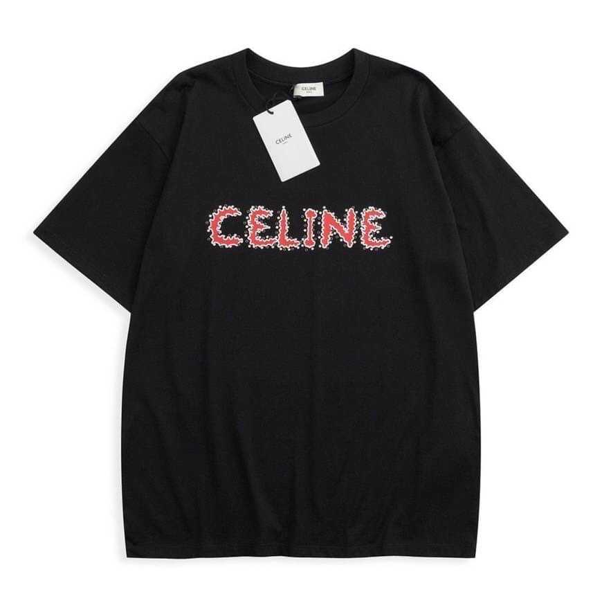 CELINE RHINESTONE LOOSE T-SHIRT IN COTTON JERSEY BLACK/RED เสื้อยืดคอกลมแขนสั้น แบรนด์ซีลีน