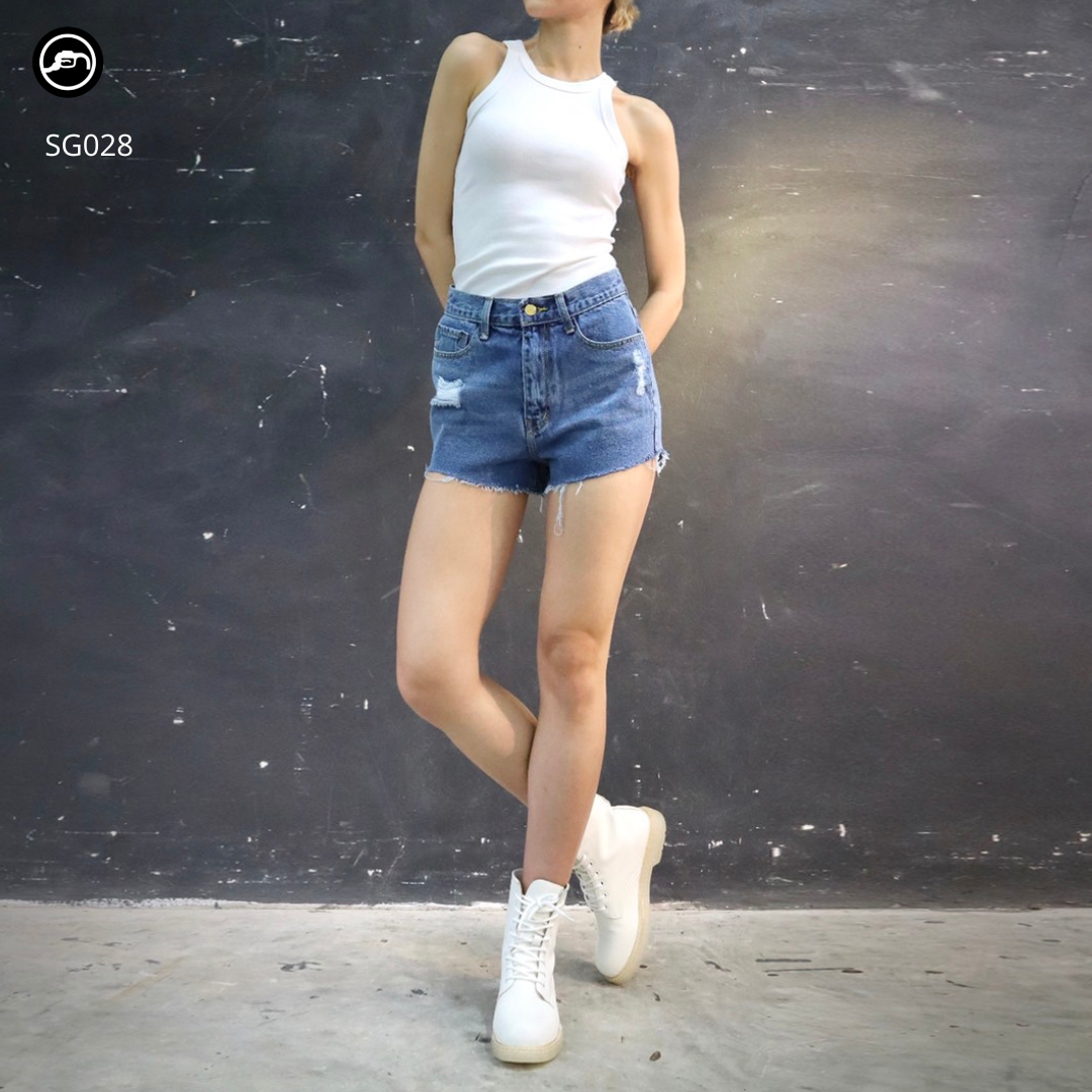 SG028 กางเกงยีนส์ ขาสั้น ผู้หญิง Lady Denim Shorts (Gasoline & Garage) ปั๊มน้ำมันแก๊สโซลีน (SG)