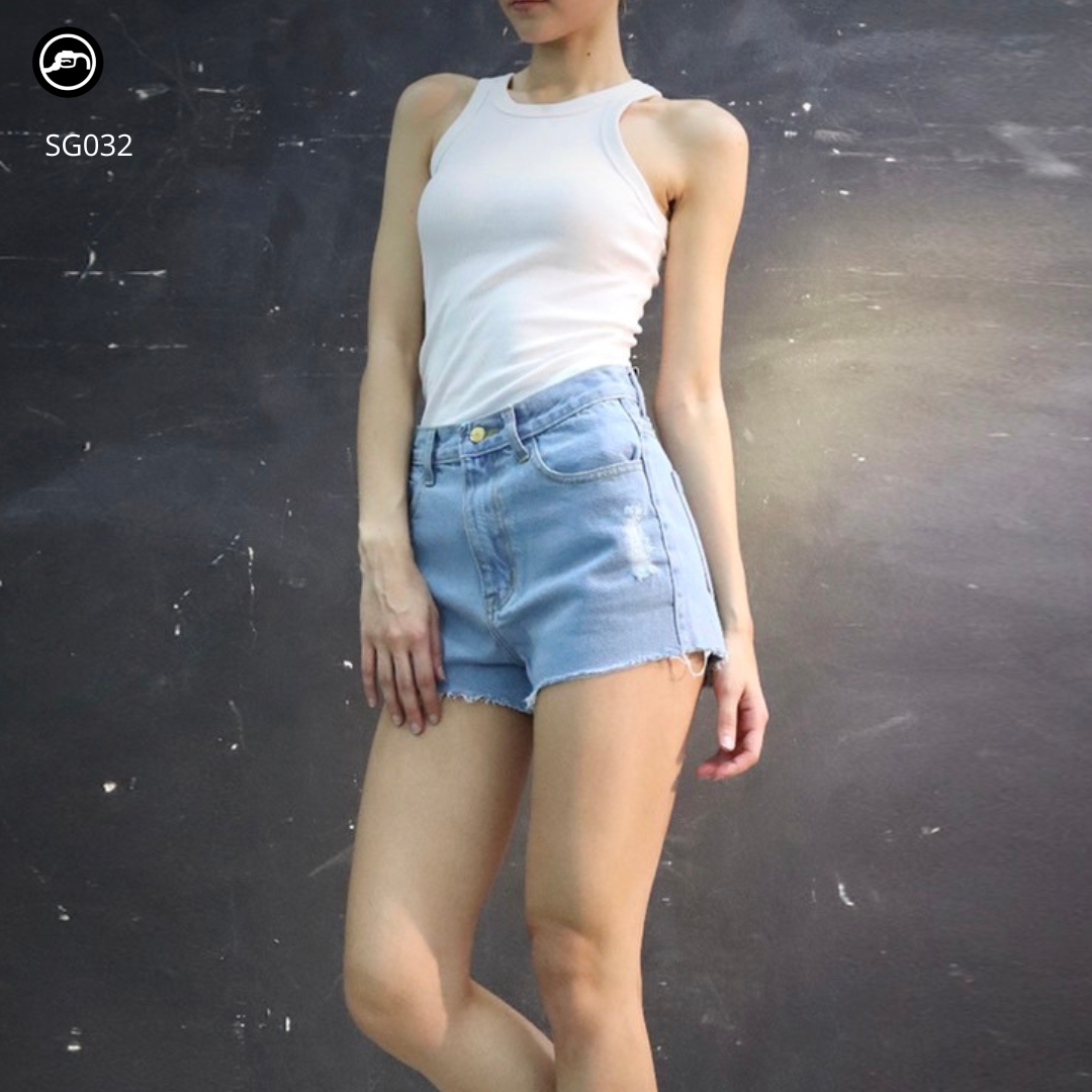 SG032 กางเกงยีนส์ ขาสั้น ผู้หญิง Lady Denim Shorts (Gasoline & Garage) ปั๊มน้ำมันแก๊สโซลีน (SG)