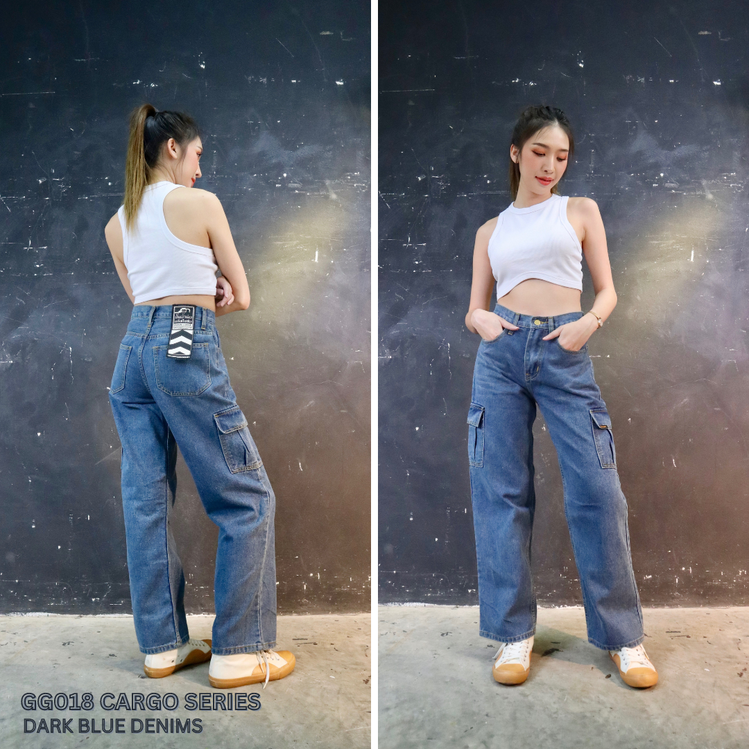 GG018 (GG) กางเกงยีนส์ผู้หญิง ทรง Cargo เอวสูง​ (Gasoline & Garage) ปั๊มน้ำมันแก๊สโซลีน