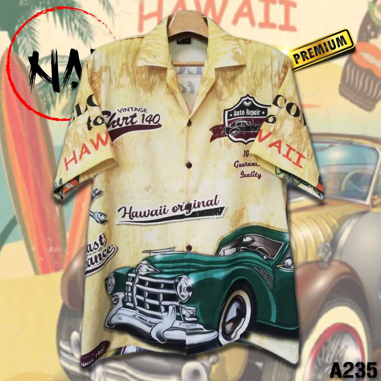 เสื้อฮาวาย ฮาวายเหลืองรถเขียว A235