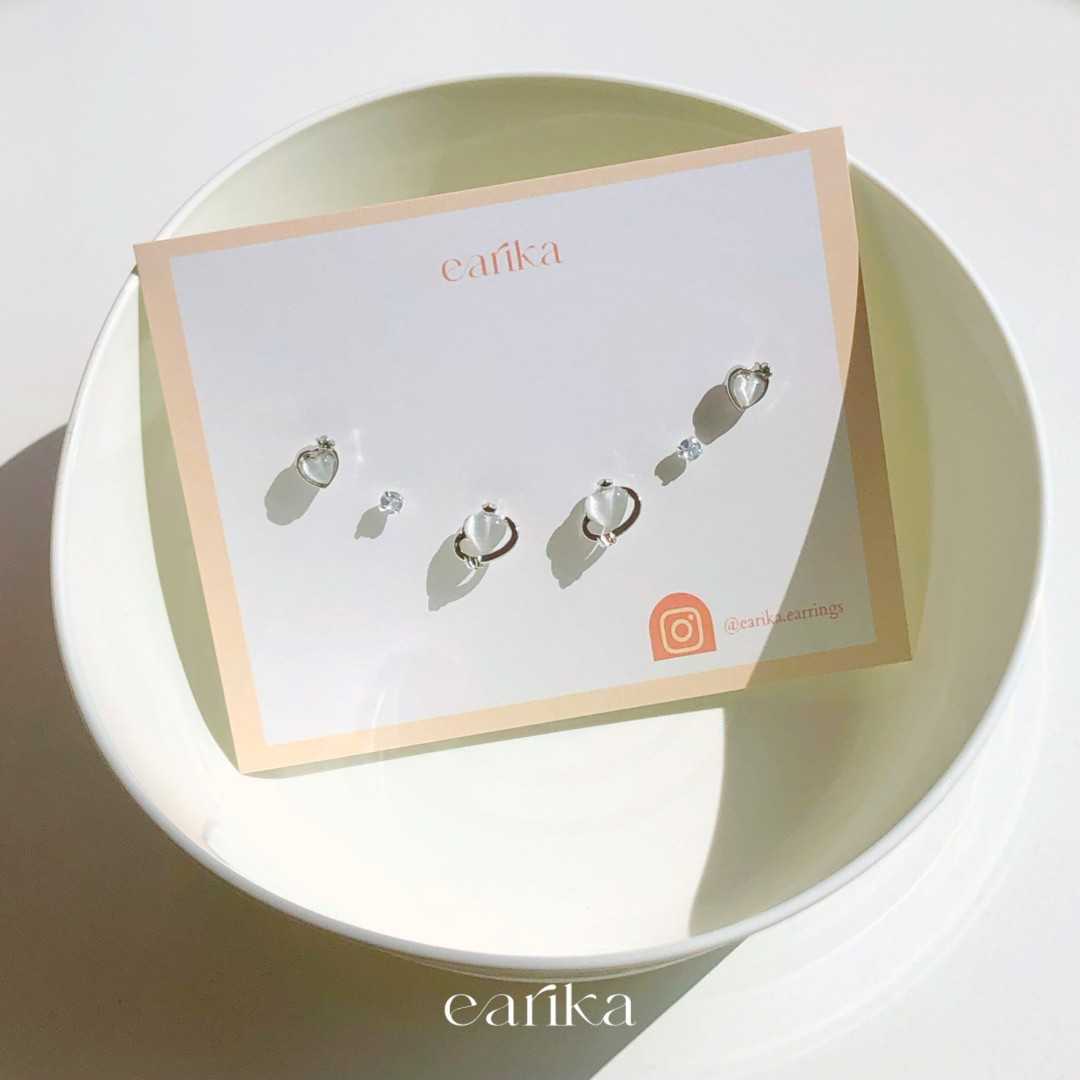 earika.earrings - smoke white heart planet & pal set เซ็ตต่างหูก้านเงินแท้ คนแพ้ง่ายใส่ได้