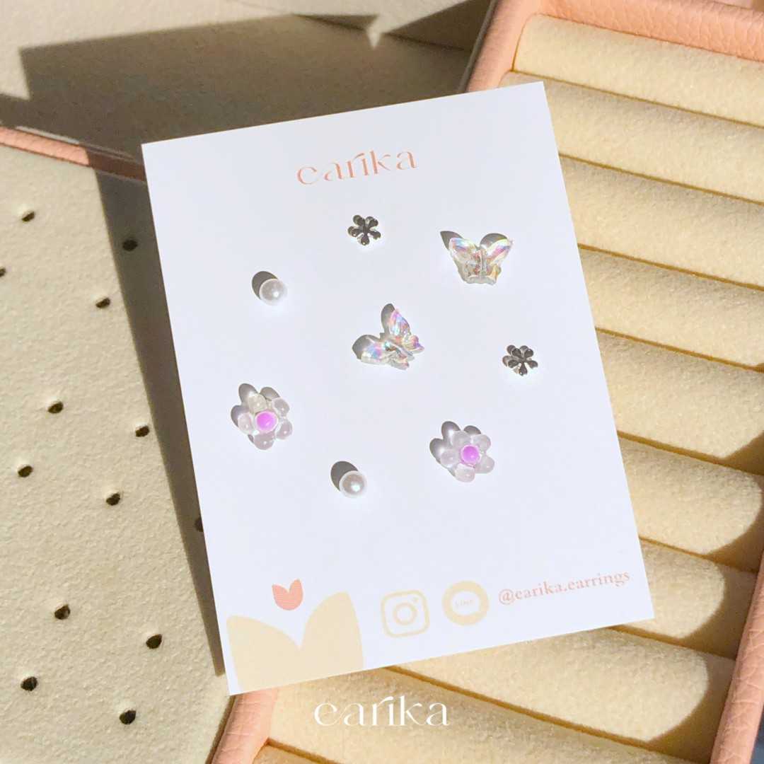 earika.earrings - hologram buttie and bloom set เซ็ตต่างหูก้านเงินแท้ คนแพ้ง่ายใส่ได้