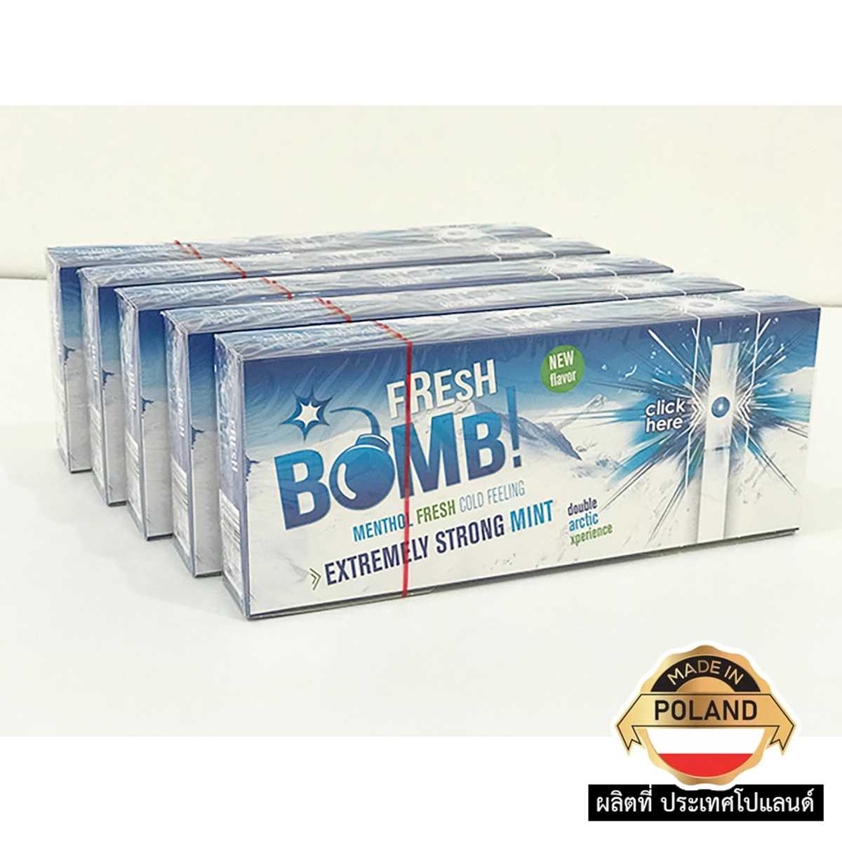 Bomb เม็ดบีบเย็น กลิ่น 【มิ้นต์】x5 กล่อง =500ตัว หลอดเปล่า 〈 ฟิวเตอร์ 20mm.〉