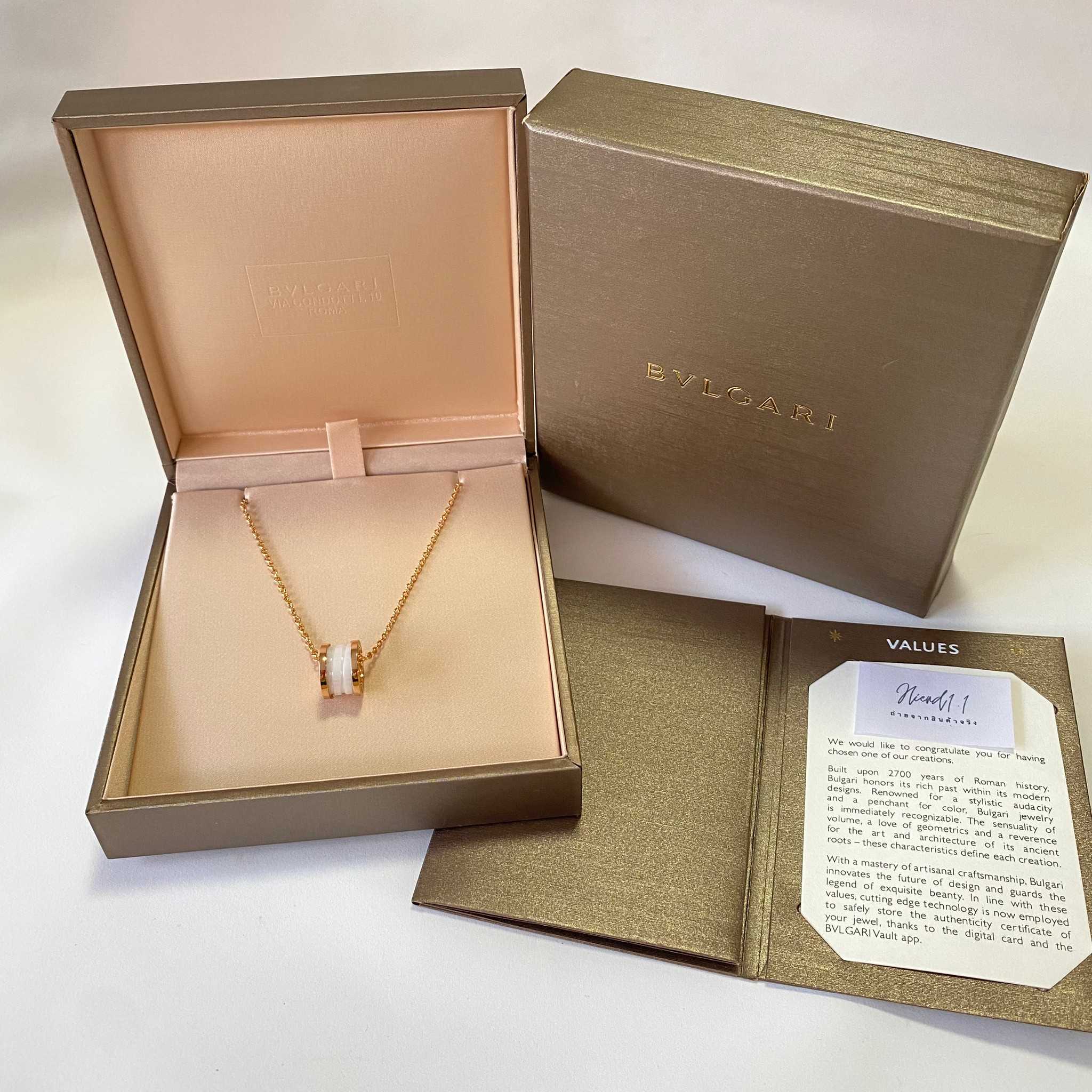 B.ZERO1 NECKLACE  18 kt rose gold chain and white ceramic pendant