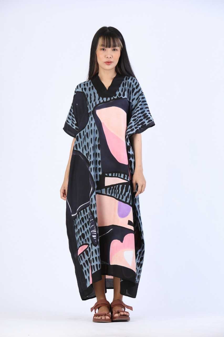 (Pre-Order) Kaftan Cotton Silk V Nack Hand Paint Free Size