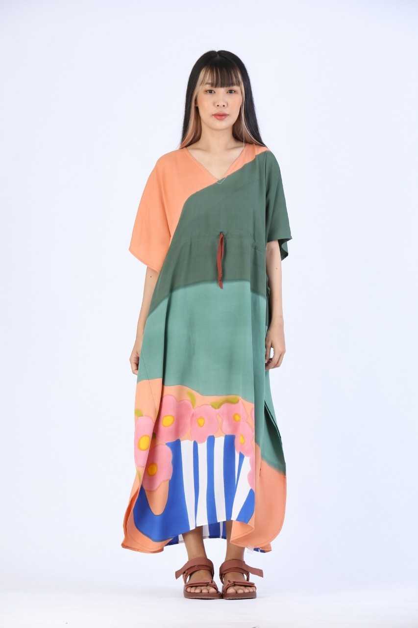 (Pre-order)Kaftan Waist Jump Cotton  Rayon Hand paint For Summer Beach Vacation
