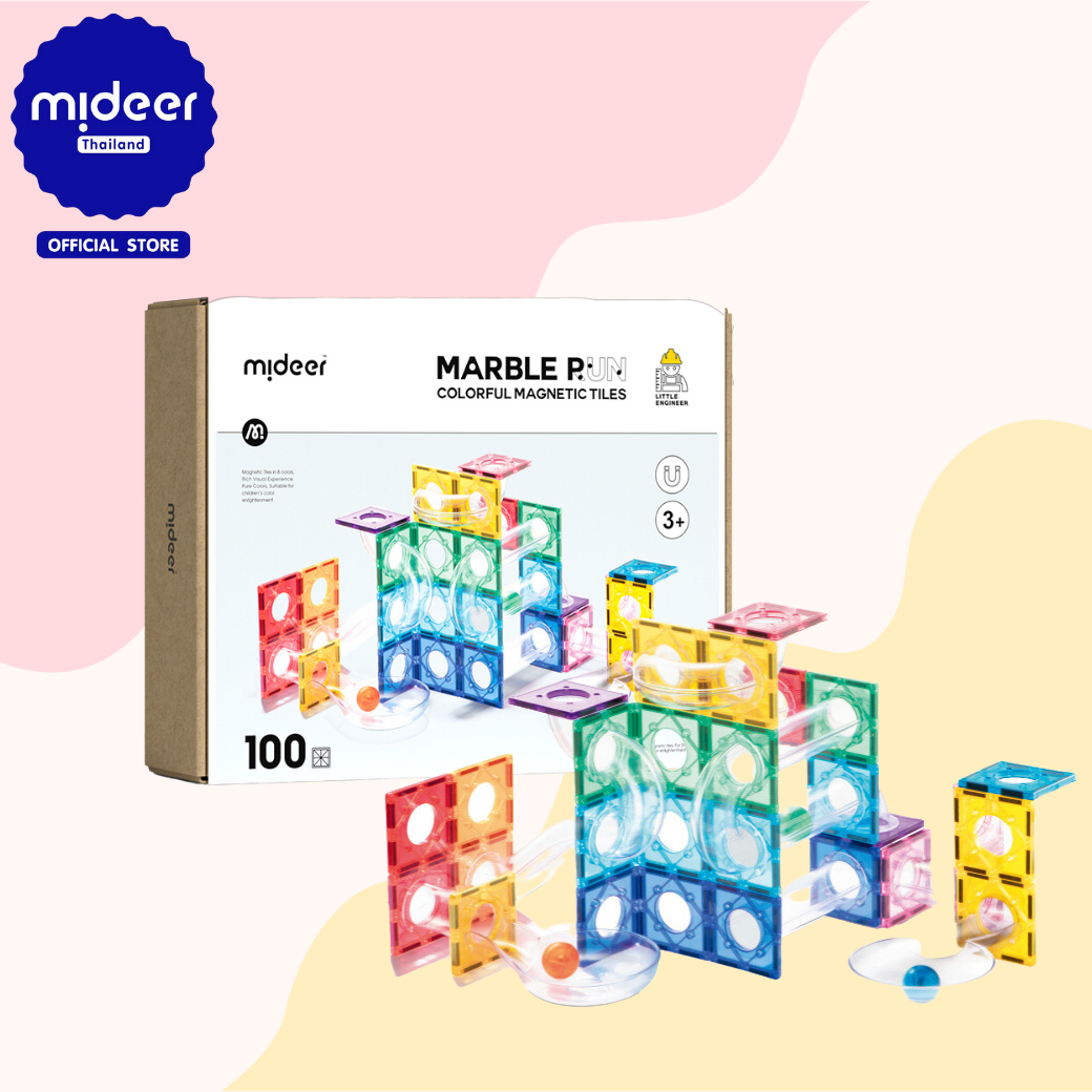 Mideer มิเดียร์ Colorful Magnetic Tiles - Marble Run แม่เหล็กตัวต่อท่อสีรุ้ง 100PC MD1166