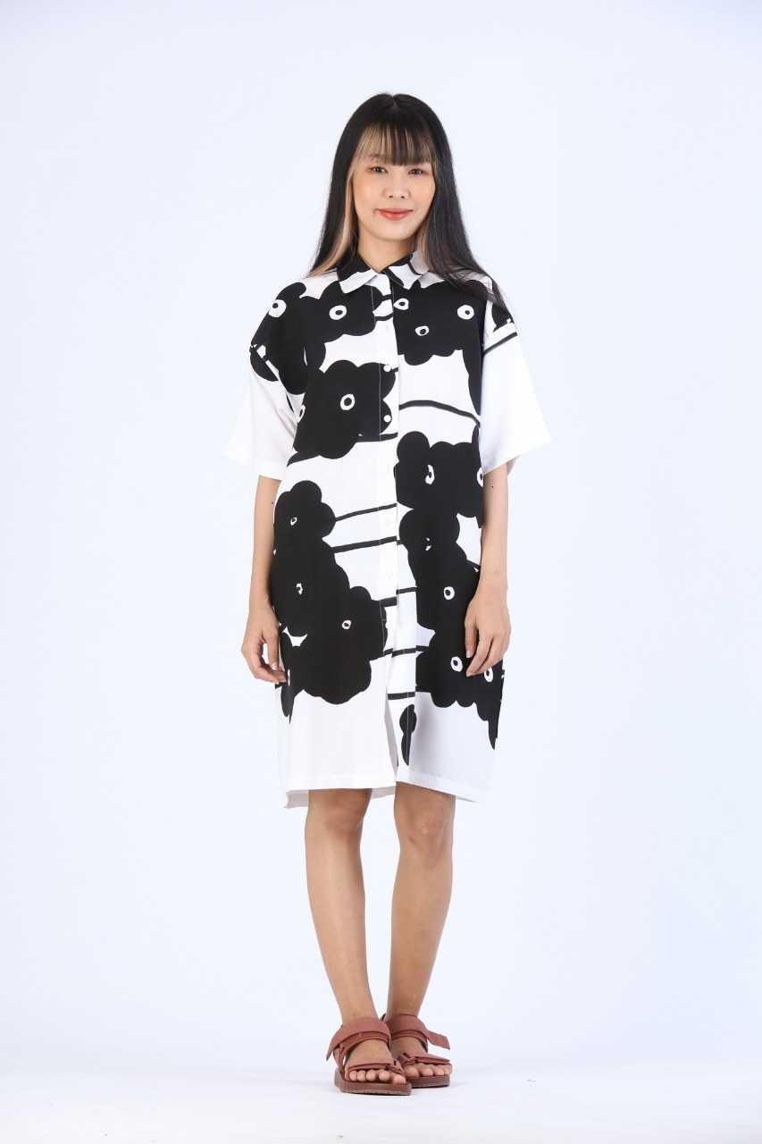 (Pre-order)Shirt Dress Cotton Rayon Hand paint