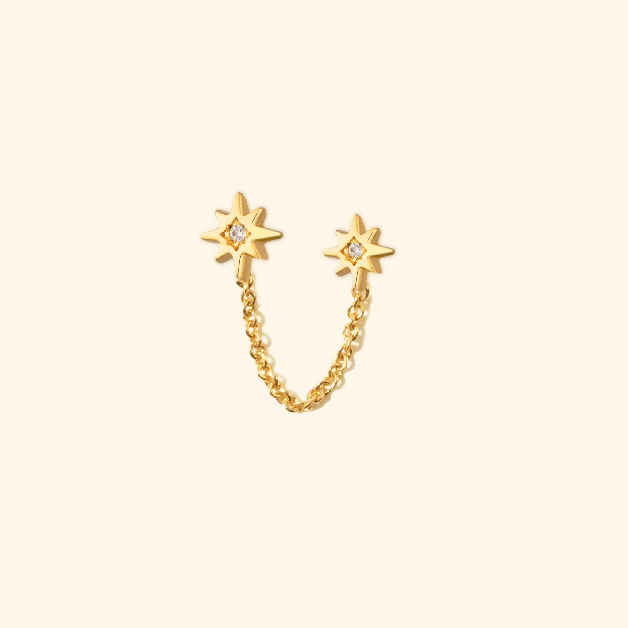 ต่างหูมินิดาวกระจาย สำหรับคนเจาะ 2 รูหู (Mini Starburst Double Chain Stud Earrings)