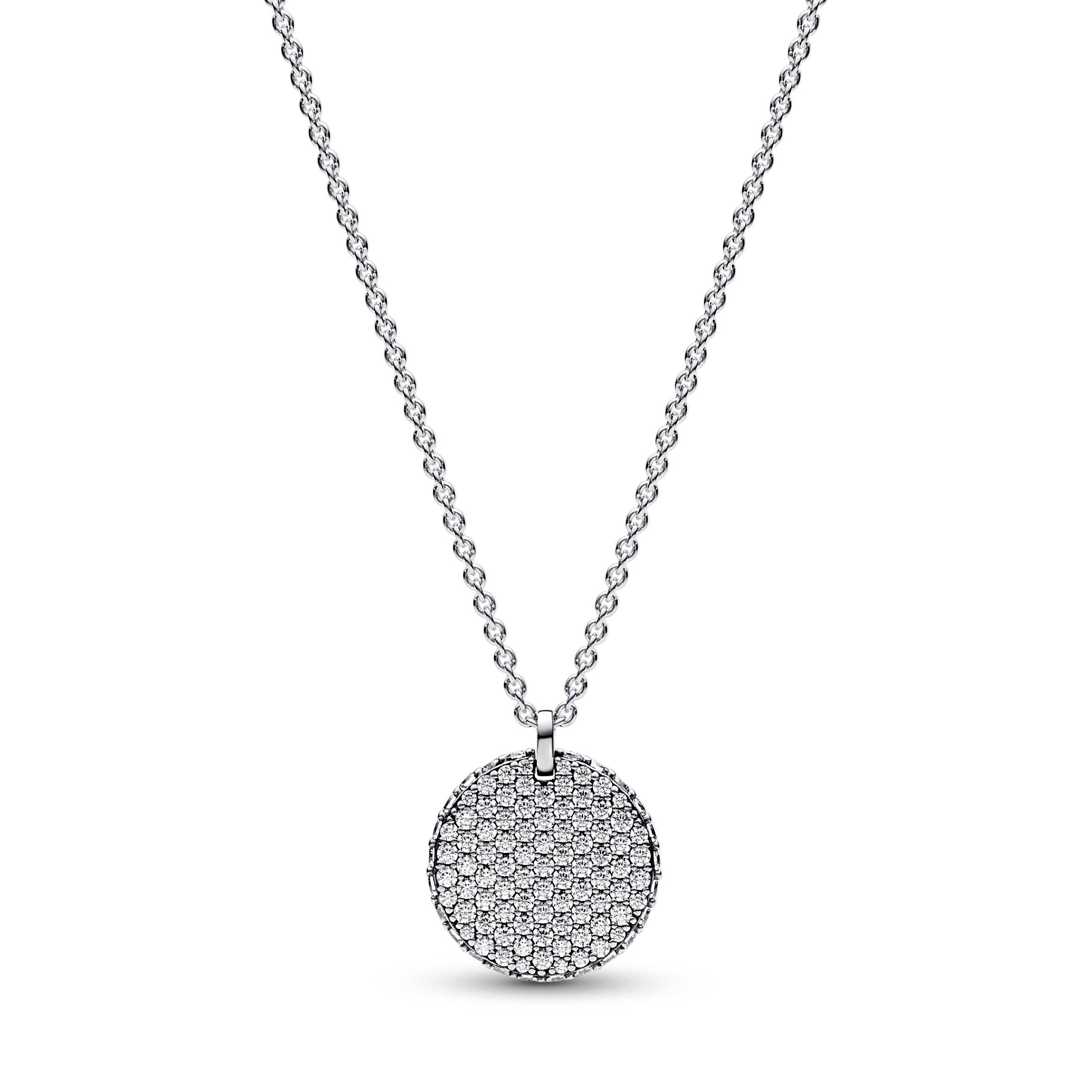 Round disc sterling silver collier with clear cubic zirconia