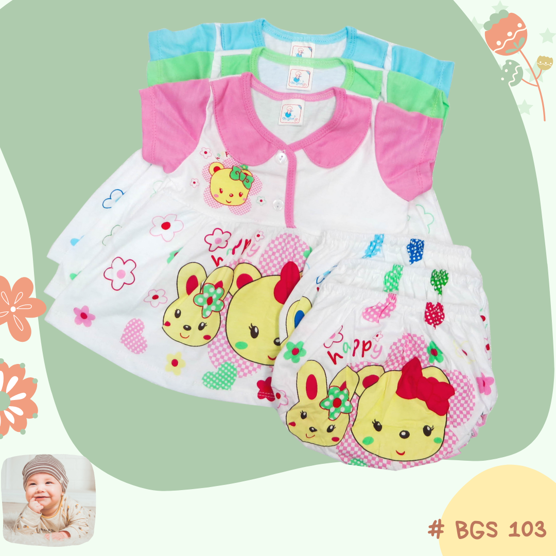 BGS 103,  100% Cotton  Baby Dress Short-sleeve and Panty ชุดกระโปรงเด็กมีแขน