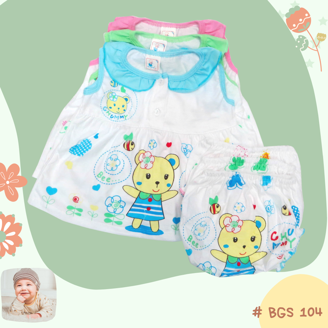 BGS 103,  100% Cotton  Baby Dress Sleeveless and Panty ชุดกระโปรงเด็กแขนกุด