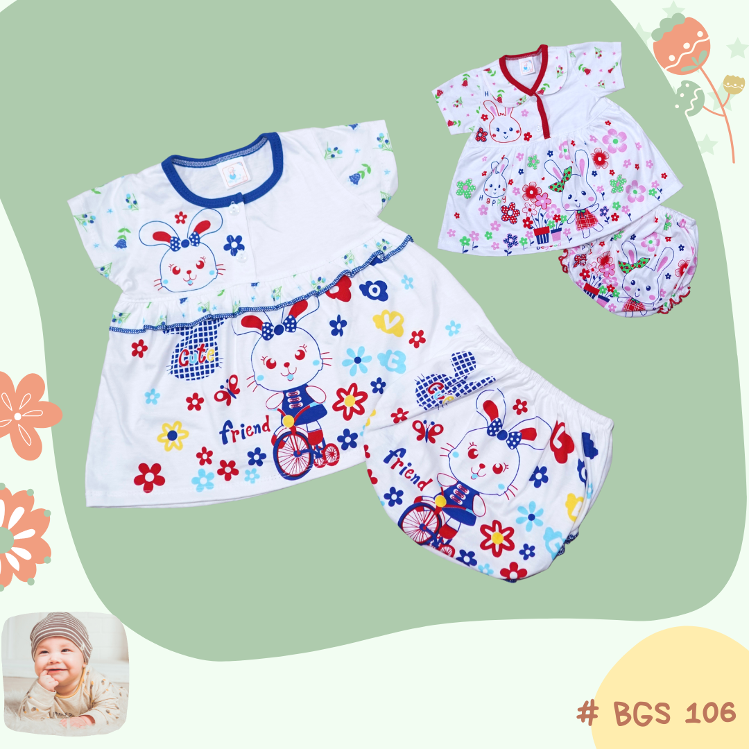 BGS 106,  100% Cotton  Baby Dress Short-sleeve and Panty ชุดกระโปรงเด็กมีแขน