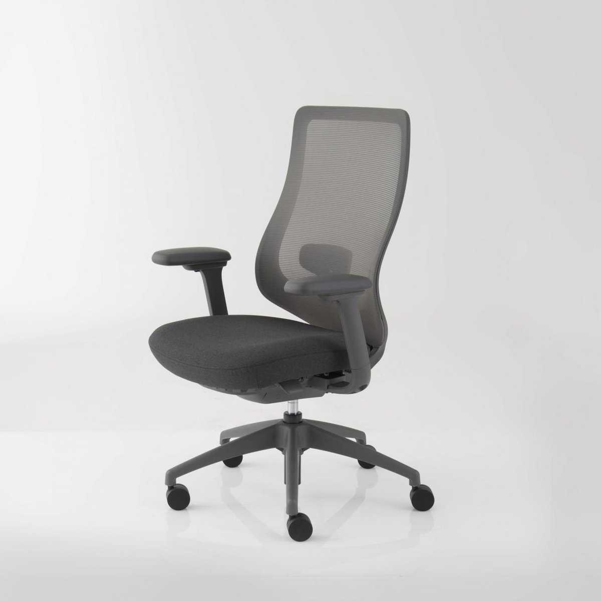 Modernform เก้าอี้สำนักงาน Series16  Commercial เท้าแขนปรับได้ 3D เบาะหุ้มผ้าสีดำ พนักพิงตาข่ายเทา