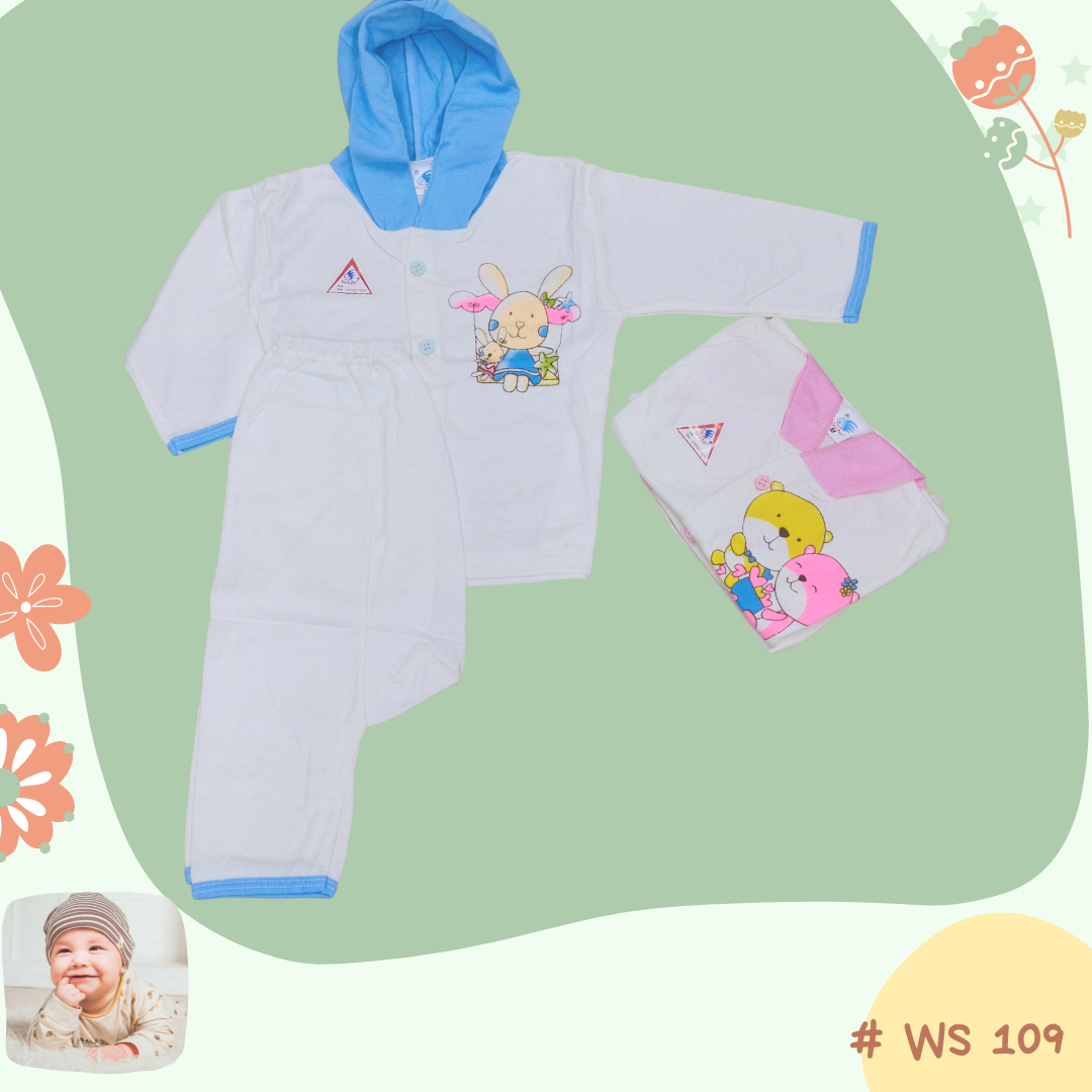 WS 109, Baby Long-Sleeve Long Pants Set with Hood ชุดกระดุมขายาวมีหมวก