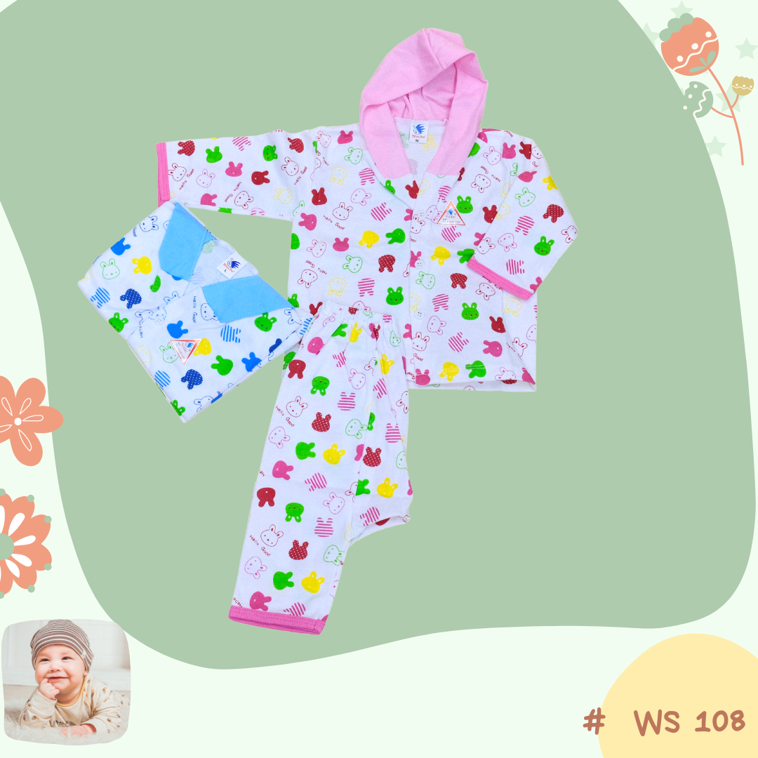 WS 108, Baby Long-Sleeve Long Pants Set with Hood ชุดกระดุมขายาวมีหมวก