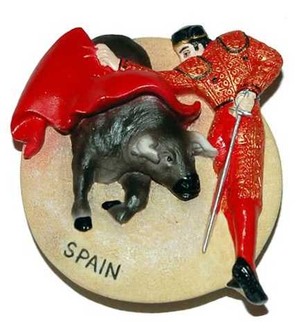 แม่เหล็กติดตู้เย็น นักสู้วัวกระทิง สเปน, Resin 3D Fridge Magnet Bullfighting, SPAIN