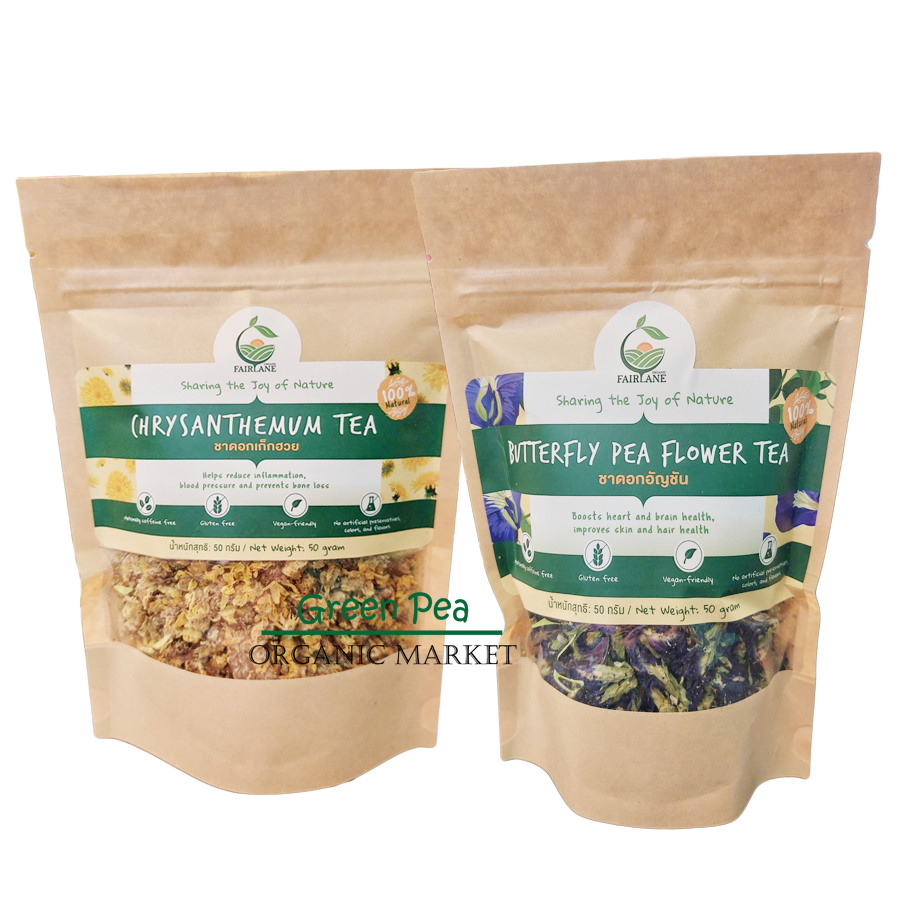 Fairlane Organic's ชาดอกเก็กฮวย / ชาอัญชัน / ชาตะไคร้ใบเตยอัญชัน ขนาด 50g. Flower Tea