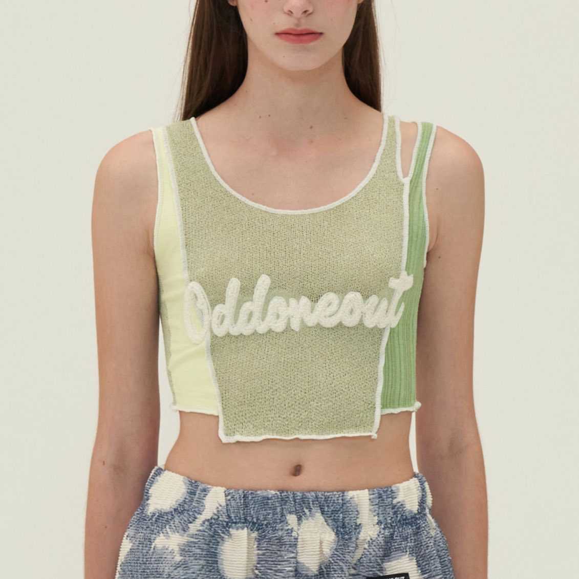 พร้อมส่ง Patch work damage top_Green