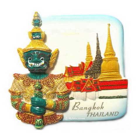 แม่เหล็กติดตู้เย็น ยักษ์ทศกัณฐ์ วัดพระแก้ว,Giant statue (Tos-Sa-Kan)Wat Phra Kaew,Fridge Magnet