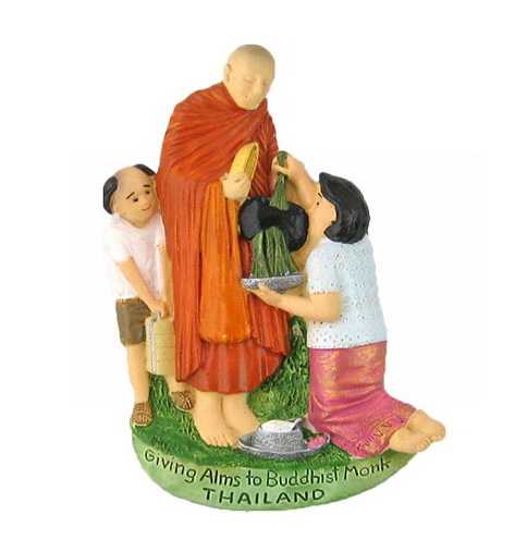 แม่เหล็กติดตู้เย็น คนตักบาตร,Giving Alms to Buddhist monk Thailand Resin 3D Fridge Magnet