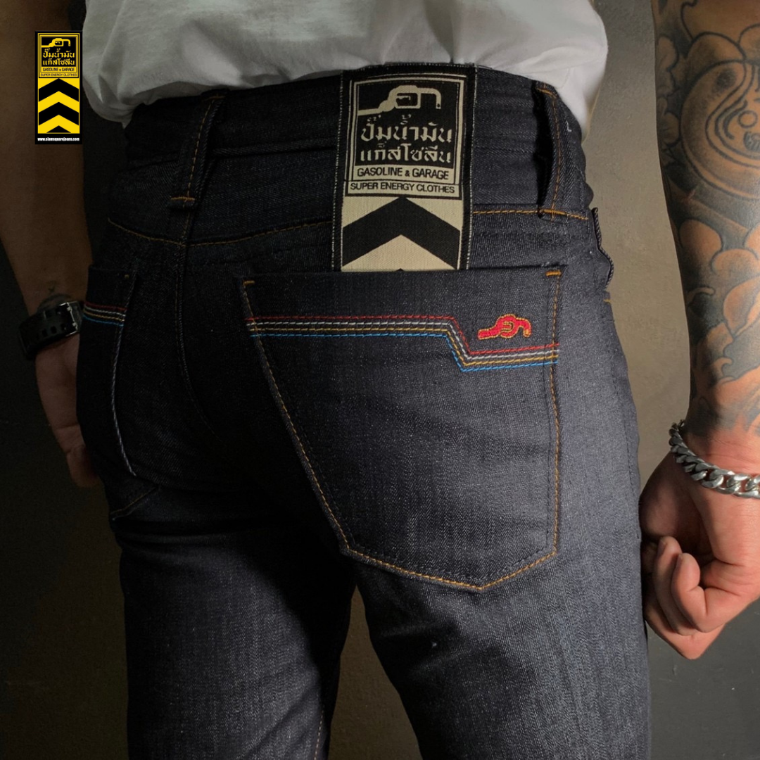 SUP011 (B) กางเกงยีนส์ยืดผู้ชาย สีมิดไนท์บูล (Gasoline & Garage) ปั๊มน้ำมันแก๊สโซลีน (SUP)