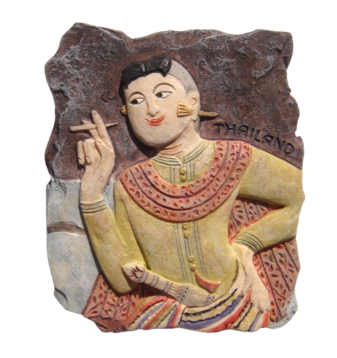 แม่เหล็กติดตู้เย็น ภาพจิตรกรรมฝาผนัง สูบบุหรี่ขี้โย วัดภูมินทร์,น่าน,Thai mural painting Wat Phumin