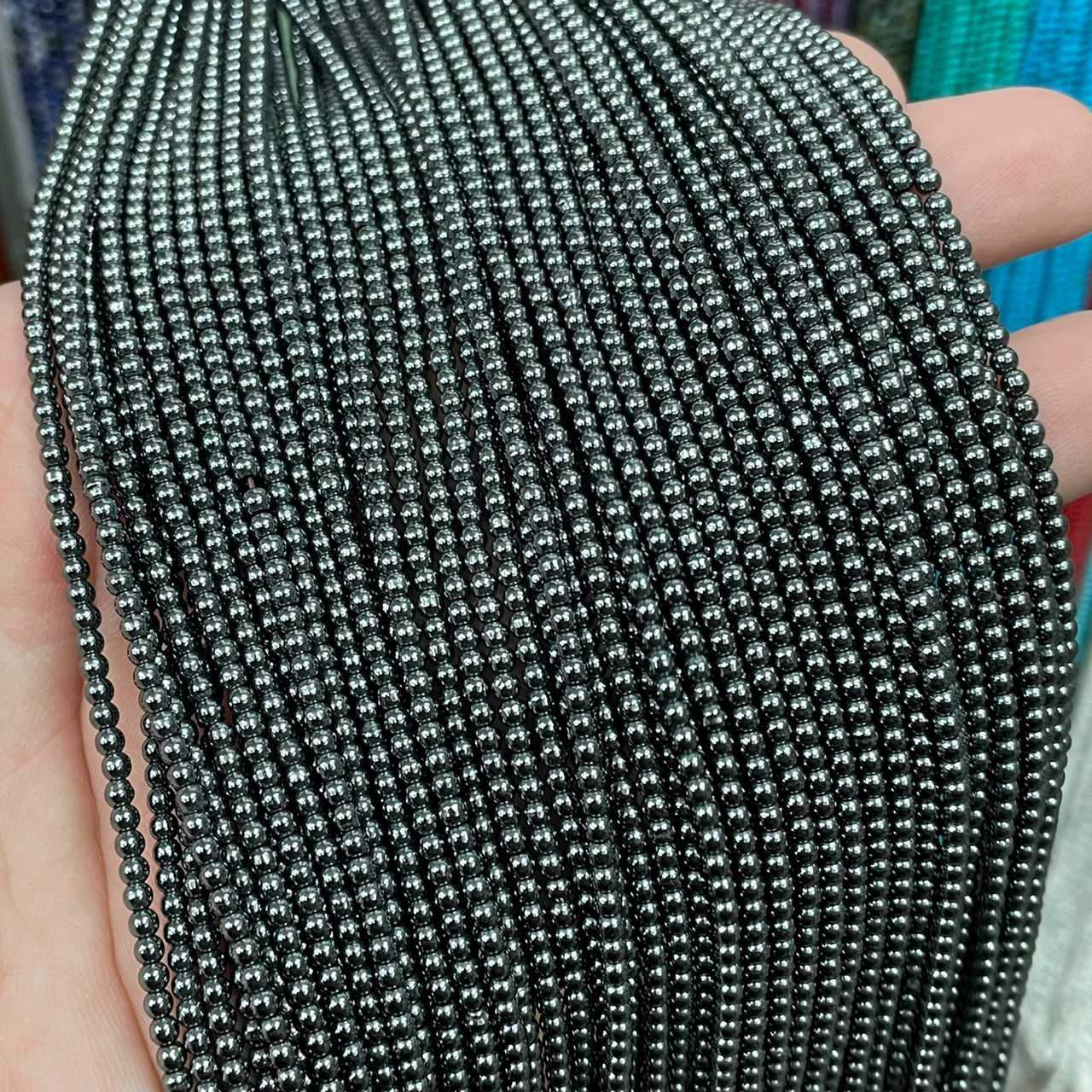 เฮมาไทด์ (Hematite) ขนาด 2 mm ทรงกลม เส้นยาว