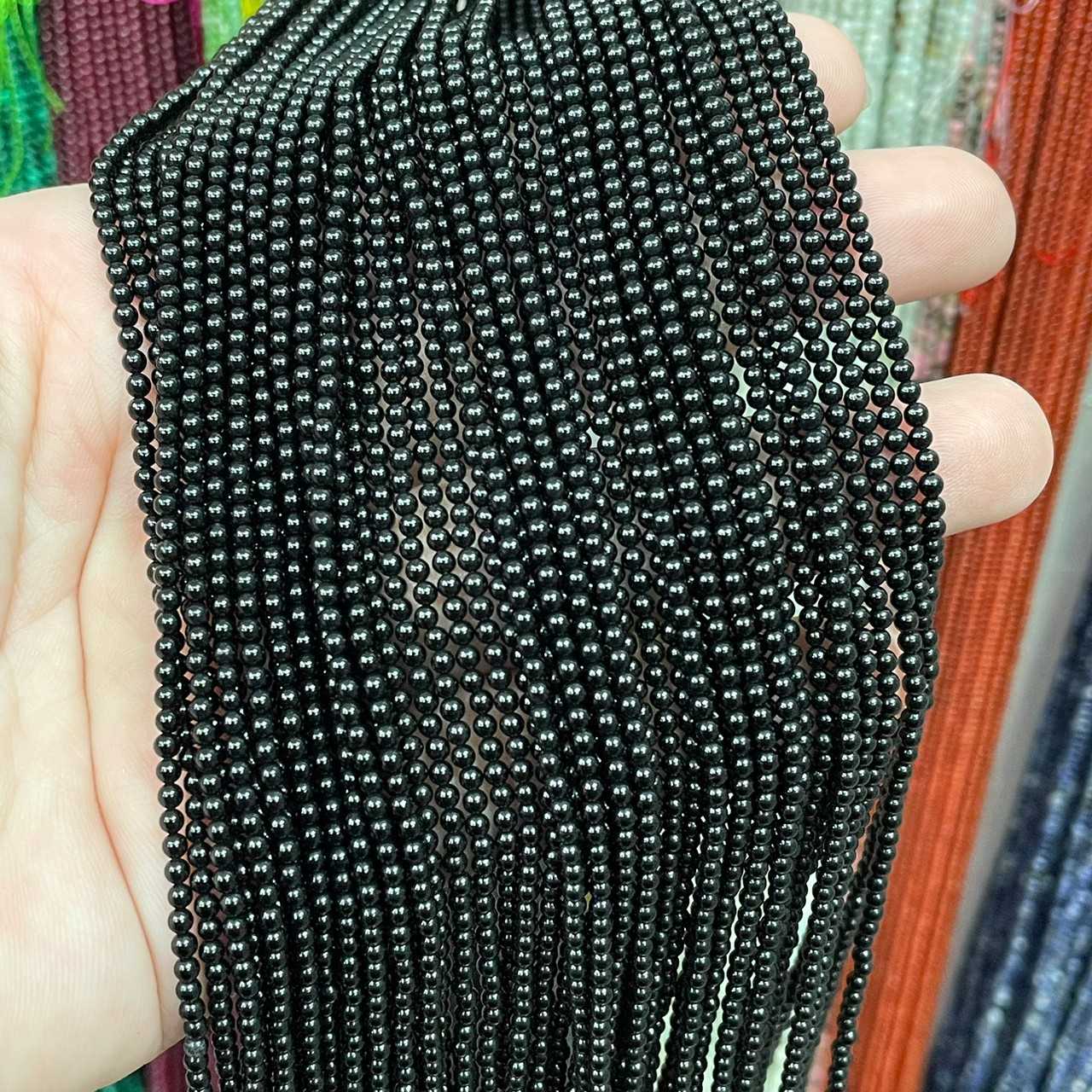 นิล (Onyx) ขนาด 2 mm ทรงกลม เส้นยาว