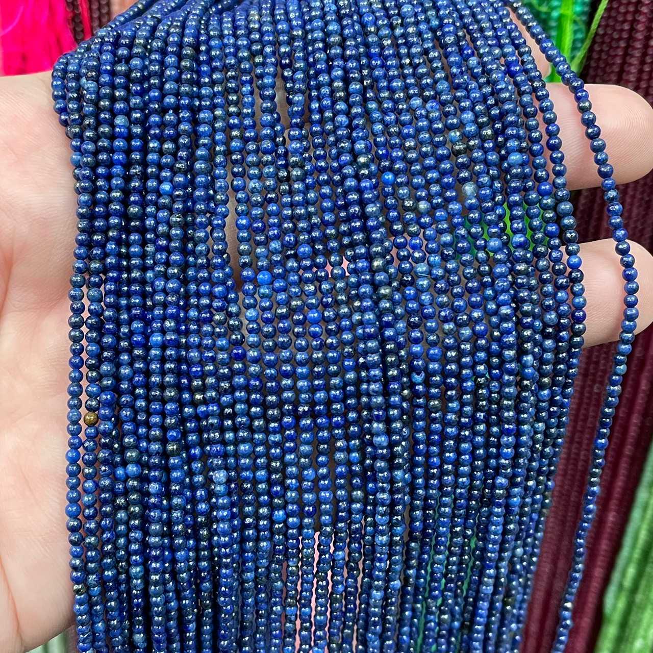 ลาพิสลาซูลี (Lapis Lazuli) ขนาด 2 mm ทรงกลม เส้นยาว