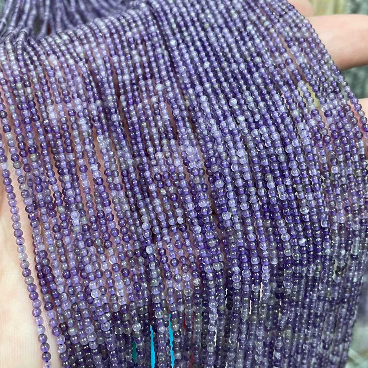 อเมทิสต์ (Amethyst) ขนาด 2 mm ทรงกลม เส้นยาว