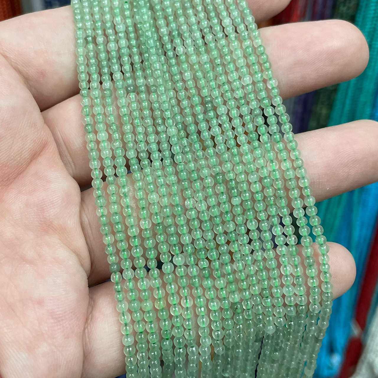 อเวจรีน (Aventurine) ขนาด 2 mm ทรงกลม เส้นยาว