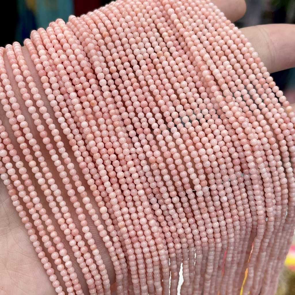 ปะการัง สีชมพู (Pink Coral) 2 mm ทรงกลม เส้นยาว