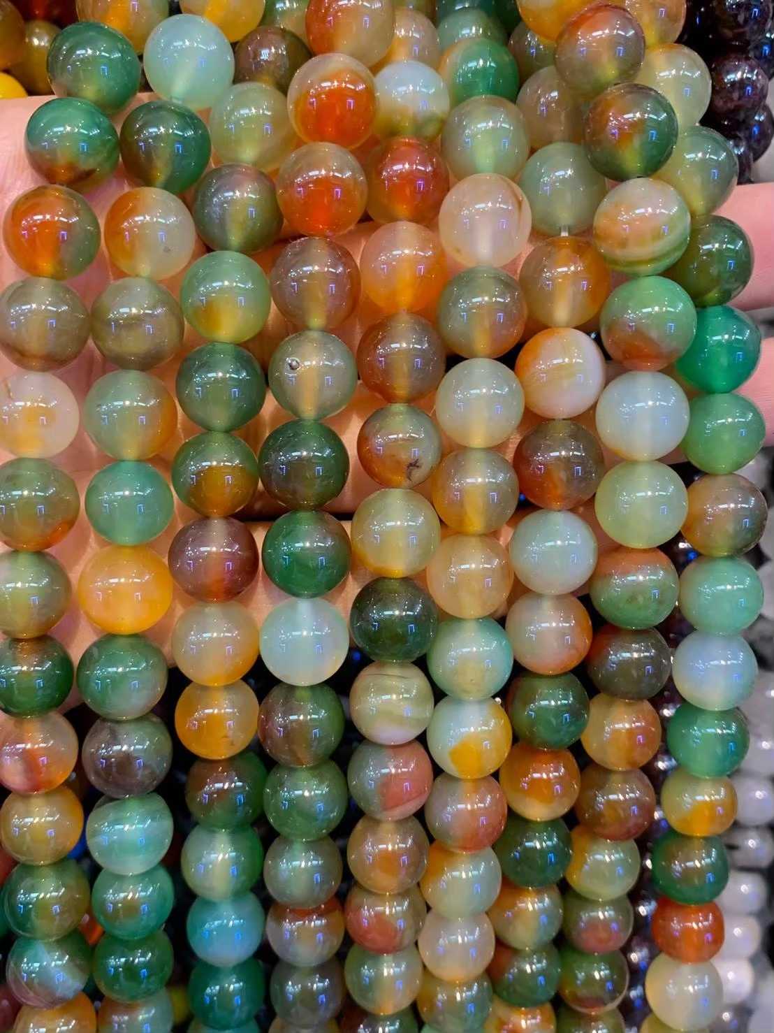 อาเกต หางนกยูง (Peacock Agate) ทรงกลม เส้นยาว