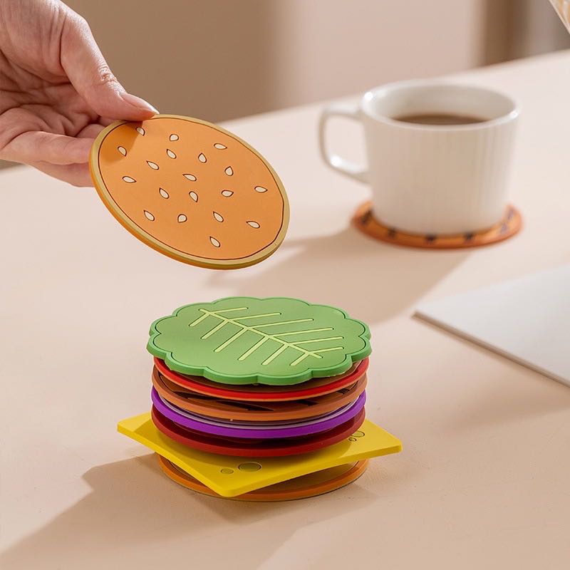 🍔𝗛𝗮𝗺𝗯𝘂𝗿𝗴𝗲𝗿 𝗖𝗼𝗮𝘀𝘁𝗲𝘁 𝗦𝗲𝘁🍔 เซตแผ่นรองแก้วซิลิโคน แฮมเบอร์เกอร์ 8 ชิ้น