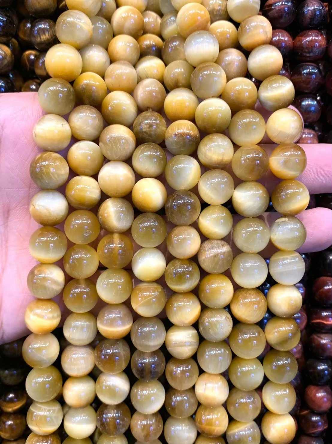 ตาเสือ สีทอง (Golden Tiger's Eyes) ทรงกลม เส้นยาว