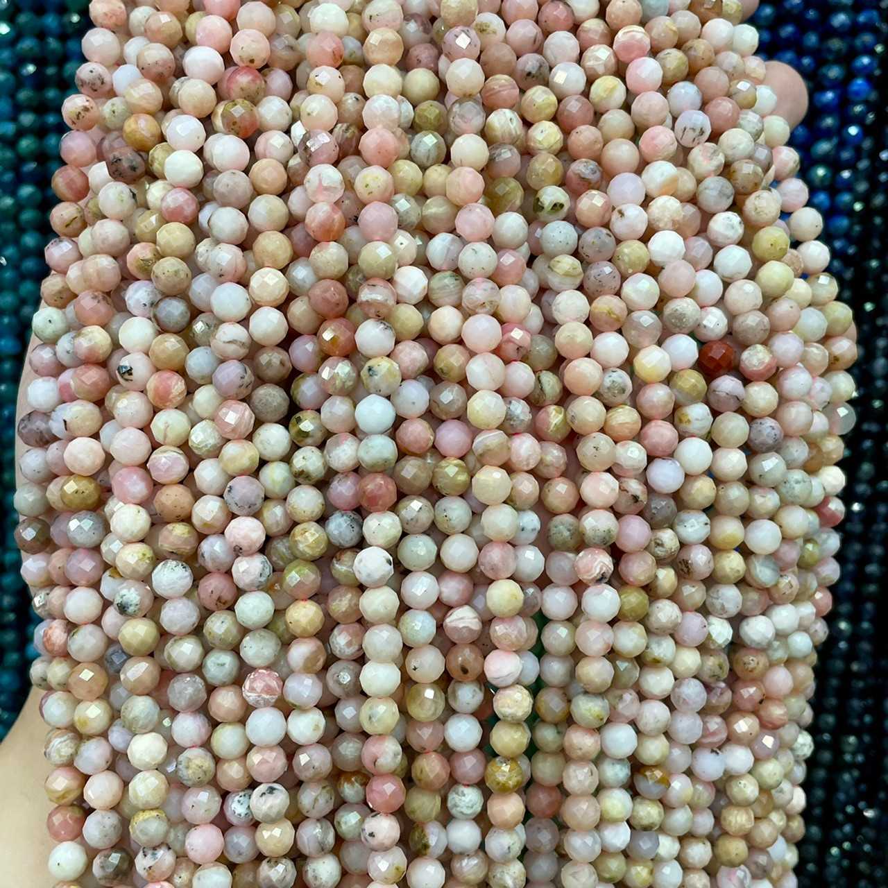 พิ้งค์ โอปอล (Pink Opal) 6 mm เจียเหลี่ยม เส้นยาว