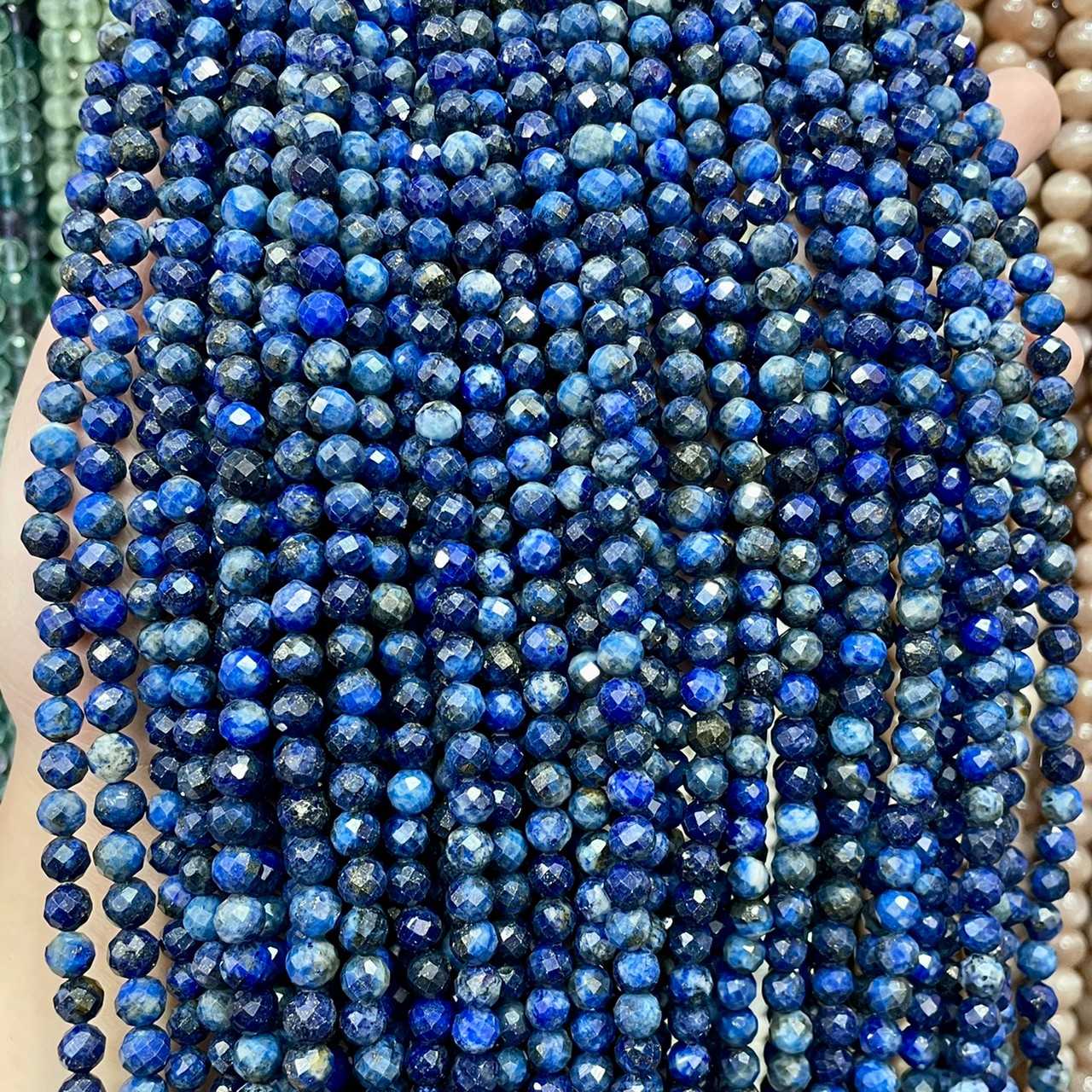 ลาพิสลาซูลี (Lapis Lazuli) 6 mm เจียเหลี่ยม เส้นยาว