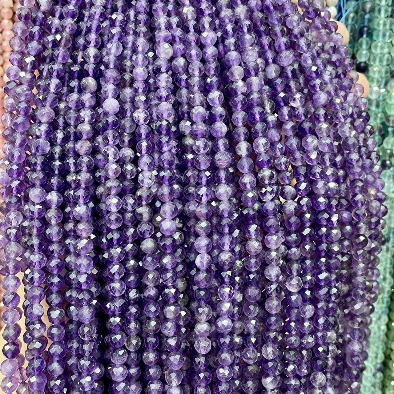 อเมทิสต์ (Amethyst) 5 mm เจียเหลี่ยม เส้นยาว