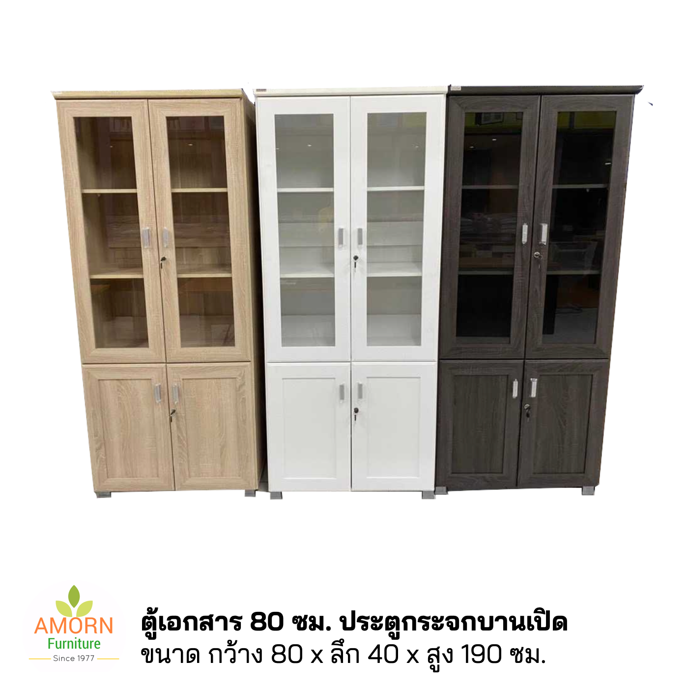 ตู้เอกสาร ตู้โชว์ ตู้เอนกประสงค์ กระจกบานเปิด 80 ซม.